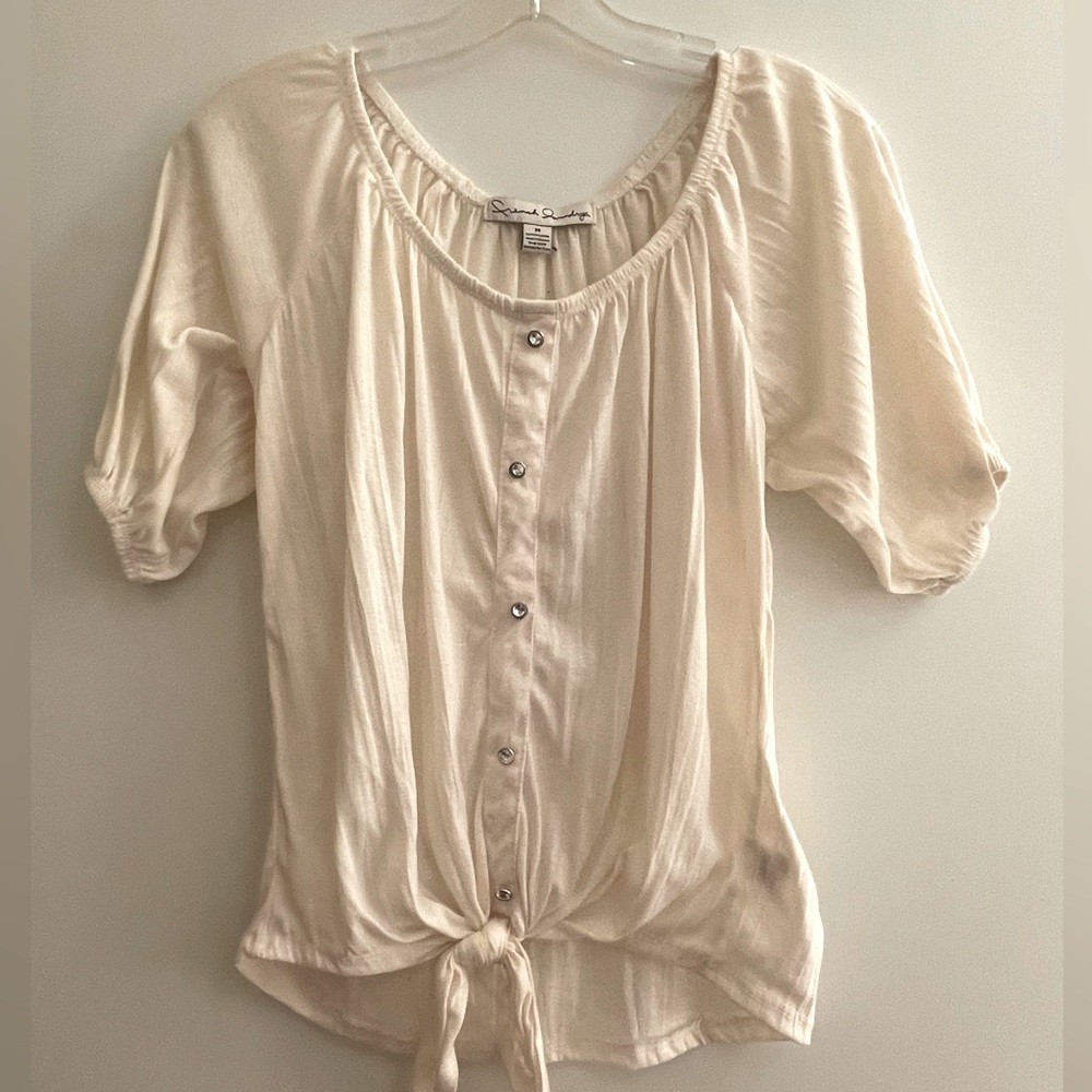 French Laundry rhinestone button tie front 3/4 sleeve top M